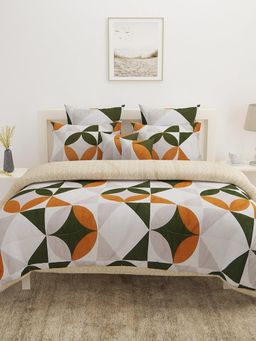 At Home by Nilkamal - Ammara Geometric Bed in A Bag Set of 6 Grey & Green (Queen)