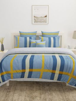 At Home by Nilkamal - Ammara Stripe Polycotton Queen Comforter Blue