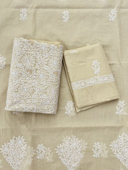PARAMOUNT CHIKAN - Hand Embroidered Chikankari Cotton Beige Unstitched Kurta & Pant With Dupatta