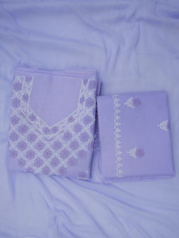 PARAMOUNT CHIKAN - Hand Embroidered Chikankari Cotton Mauve Unstitched Kurta & Pant With Dupatta