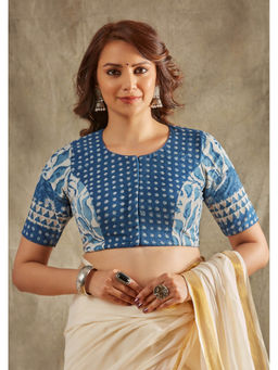 SALWAR STUDIO - Blue Printed Cotton Stitched Blouse