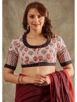 SALWAR STUDIO - Blue Bagh Block Printed Cotton Stitched Blouse