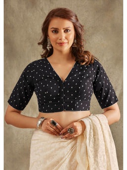 SALWAR STUDIO - Black Block Printed Cotton Stitched Blouse