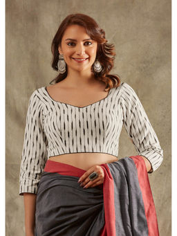 SALWAR STUDIO - White Striped Cotton Stitched Blouse
