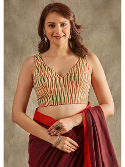 SALWAR STUDIO - Beige Chevron Ikat Stitched Blouse