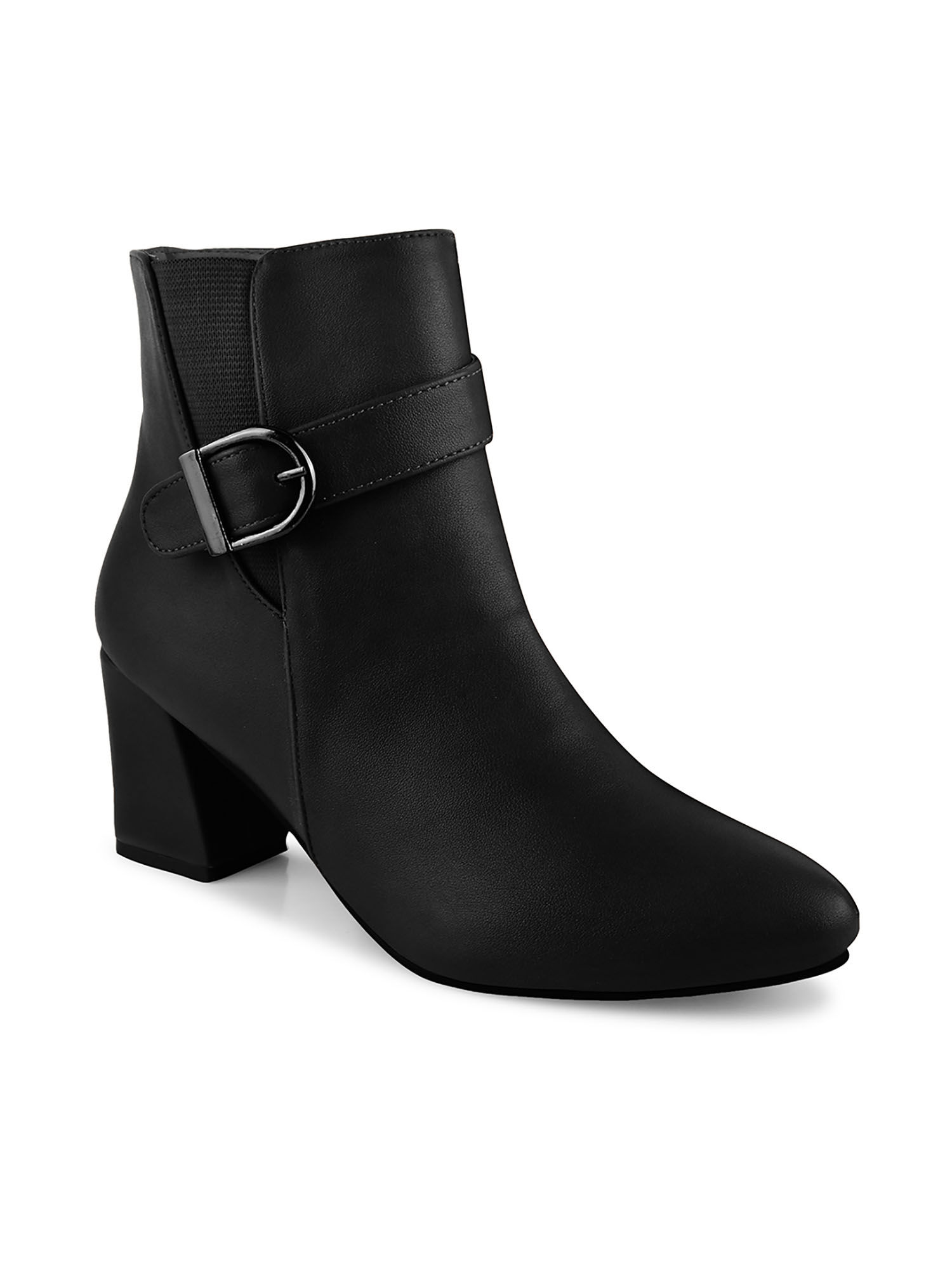 Buy Shuz Touch Women Black Solid Mid-Top Heeled Boots Online