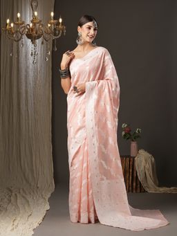 Akhilam - Womens Cotton Silk Peach Woven Design Designer Saree with Unstitched Blouse