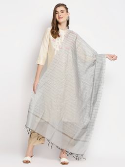 Dupatta Bazaar - Womens Silver Striped blended Silk Dupatta