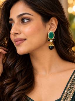 Digital Dress Room - Green Stone Diamond Drop Earrings