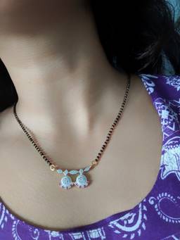 Digital Dress Room - Simple Short Diamond Mangalsutra Vati Designs Gold Plated Black Beads Chain