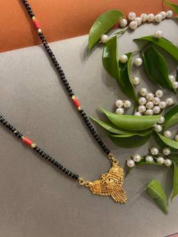 Digital Dress Room - Long Maharashtrian Gold Mangalsutra with Red Black Beads