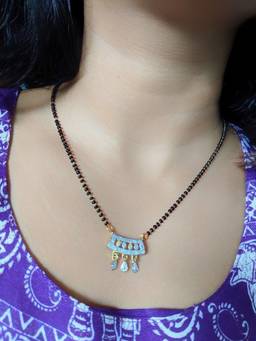 Digital Dress Room - Short Modern Gold Plated Mangalsutra with Diamond Pendant