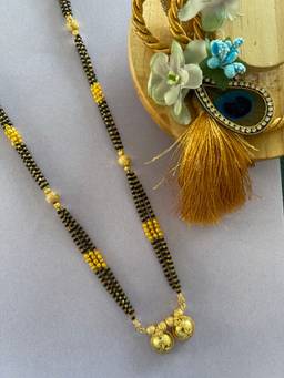 Digital Dress Room - Long Marathi Gold Mangalsutra with Vati Pendant & 3-Line Beads