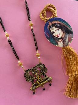 Digital Dress Room - Long Oxidized South Indian Mangalsutra with Peacock Lakshmi Pendant