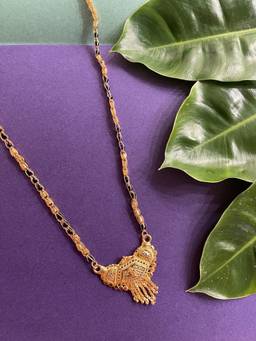 Digital Dress Room - Traditional Long Gold Mangalsutra Designs With Gold Pendant Black Beads Chain