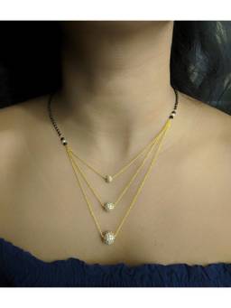 Digital Dress Room - American Diamond Short Mangalsutra Designs Layered Fancy Black Beads Gold Chain