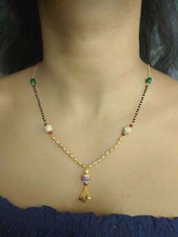 Digital Dress Room - American Diamond Short Mangalsutra Designs With Latkan Gold And Black Beads Chain