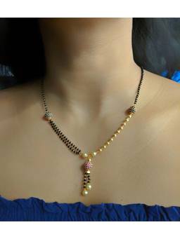 Digital Dress Room - American Diamond Short Mangalsutra Designs With Latkan Gold And Black Beads Chain