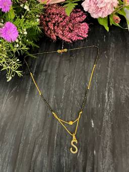 Digital Dress Room - Gold-Plated Stone-Studded Beaded Alphabet S Letter Mangalsutra