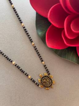 Digital Dress Room - Gold Plated Short Mangalsutra Designs Tortoise/Om Designs Black Beads Chain
