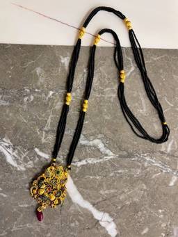 Digital Dress Room - Long Mangalsutra Designs Micro Gold Plated Necklace Floral Design Pendant