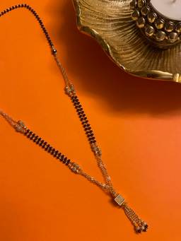 Digital Dress Room - Short Gold Plated Mangalsutra with Box Pendant & Black Beads