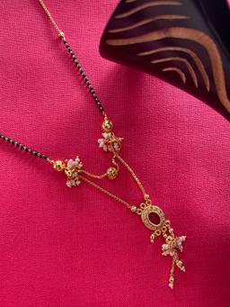 Digital Dress Room - Short Gold Mangalsutra with Red Stone & Double Black Beads Chain