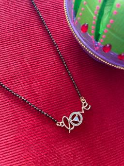 Digital Dress Room - Short Gold Mangalsutra with Heart Pendant & Black Beads Chain