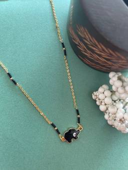 Digital Dress Room - Gold Plated Short Mangalsutra Designs Elephant Evil Eye Black Beads Gold Chain