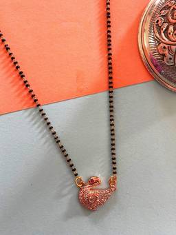 Digital Dress Room - Short Gold Mangalsutra with Diamond Rose Gold Pendant