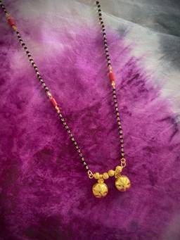 Digital Dress Room - Long Mangalsutra Designs Maharashtrian Gold Vati Red-Black Beads Chain
