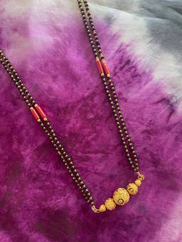 Digital Dress Room - Gold Plated Long Mangalsutra Designs Ball Vati Mangalsutra Red/Black Beads Chain