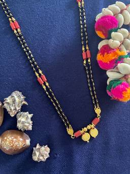 Digital Dress Room - Gold Plated Long Mangalsutra Designs Lakshmi (Laxmi) Coin Red/Black Beads Chain