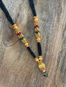 Digital Dress Room - Gold Plated Short Mangalsutra Designs With Latkan Red/Green Black Beads Chain