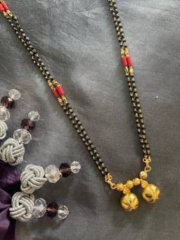 Digital Dress Room - Gold Plated Long Mangalsutra Designs Simple Vati Mangalsutra Black Beads Chain