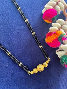 Digital Dress Room - Gold Plated Short Mangalsutra Designs Simple Ball Vati Gold And Black Beads Chain