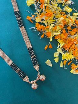Digital Dress Room - Gold Plated Heavy Long Mangalsutra Designs Vati Mangalsutra Black Beads Chain