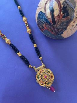 Digital Dress Room - Gold Plated Heavy Long Mangalsutra Designs Red/Green/Gold And Black Beads Chain