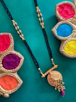 Digital Dress Room - Gold Plated Heavy Long Mangalsutra Designs Pink/Green/Gold And Black Beads Chain