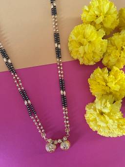 Digital Dress Room - Gold Plated Long Mangalsutra Designs Vati Mangalsutra Gold And Black Beads Chain