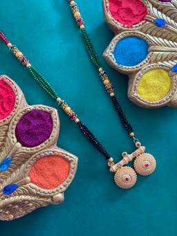 Digital Dress Room - Gold Plated Heavy Long Mangalsutra Designs Red/Green/Gold And Black Beads Chain