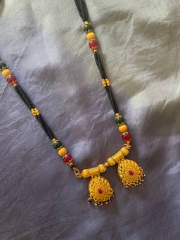 Digital Dress Room - Gold Plated Heavy Short Mangalsutra Designs Red/Green/Gold And Black Beads Chain