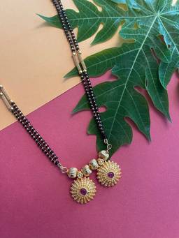 Digital Dress Room - Maharashtrian Style Trendy Short Mangalsutra Vati Design 2 Line Black Beads Chain