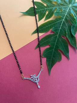 Digital Dress Room - American Diamond Short Mangalsutra Designs Fancy Pendant Simple Black Beads Chain