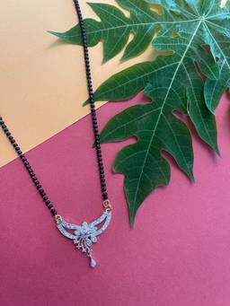 Digital Dress Room - Short Trendy Mangalsutra with American Diamond Flower Pendant