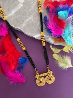 Digital Dress Room - Maharashtrian Long Mangalsutra Vati Designs Layered Gold And Black Beads Chain