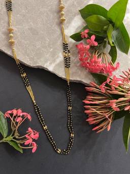 Digital Dress Room - Long Modern Maharashtrian Mangalsutra with Gold Black Beads