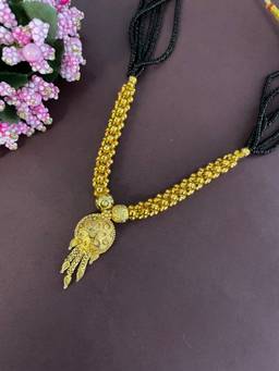 Digital Dress Room - Short Gold Plated Maharashtrian Mangalsutra with Floral Vati Pendant