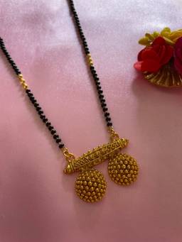 Digital Dress Room - Long Gold Plated Maharashtrian Mangalsutra with Gold Vati Pendant