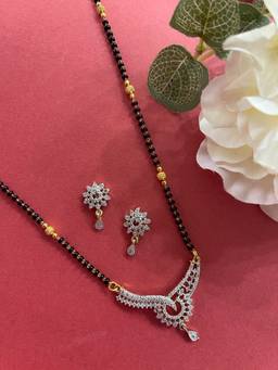 Digital Dress Room - Gold Long Artificial American Diamond Mangalsutra Set